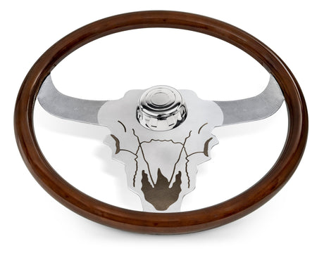 18 Inch Wood Steering Wheel with Chrome Buffalo Design - HD Truck Source