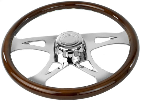 18 Inch Wood Steering Wheel with Chrome Design Spokes - HD Truck Source