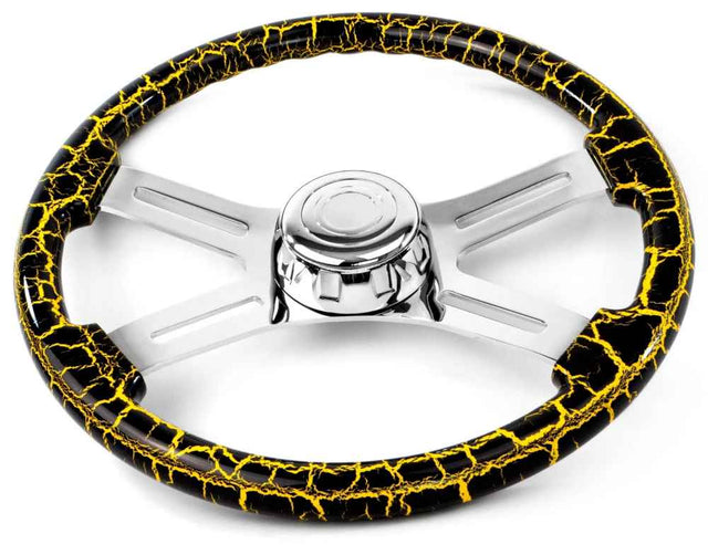 18 Inch Yellow LIghtning Design Wood Steering Wheel - HD Truck Source
