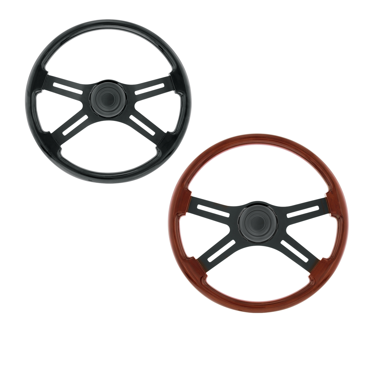 18" Matte Black 4 Spoke Steering Wheel With Horn Bezel & Button