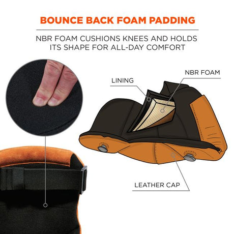 Ergodyne 230LTR Brown Leather Knee Pads - Wide Soft Cap