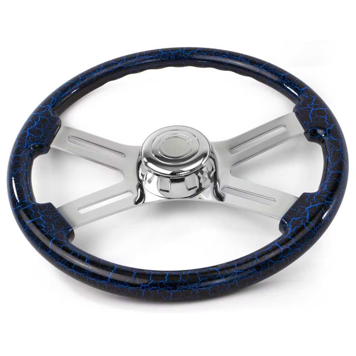 18 Inch Lightning Design Wood Steering Wheel With 4 Spoke Chrome Center