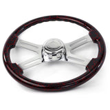 18 Inch Lightning Design Wood Steering Wheel With 4 Spoke Chrome Center