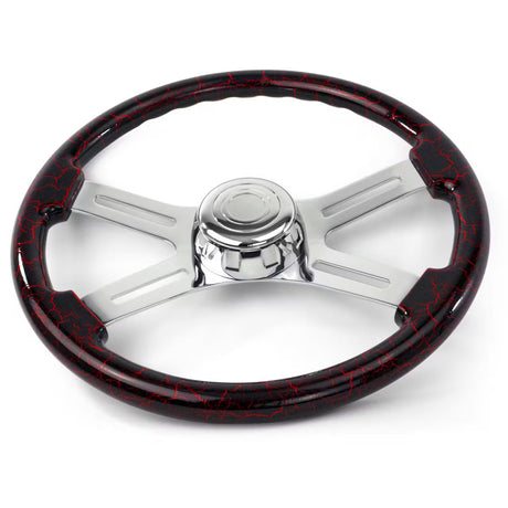 18 Inch Lightning Design Wood Steering Wheel With 4 Spoke Chrome Center