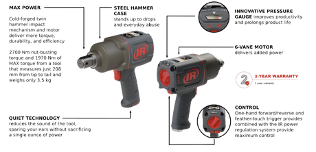 3/4 Inch Air Impact Wrench, Quiet, 2000 ft-lb Torque