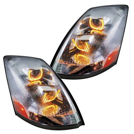 Volvo VN/VNL (2003-2017) - Projection Headlight With Amber LED Light Bar