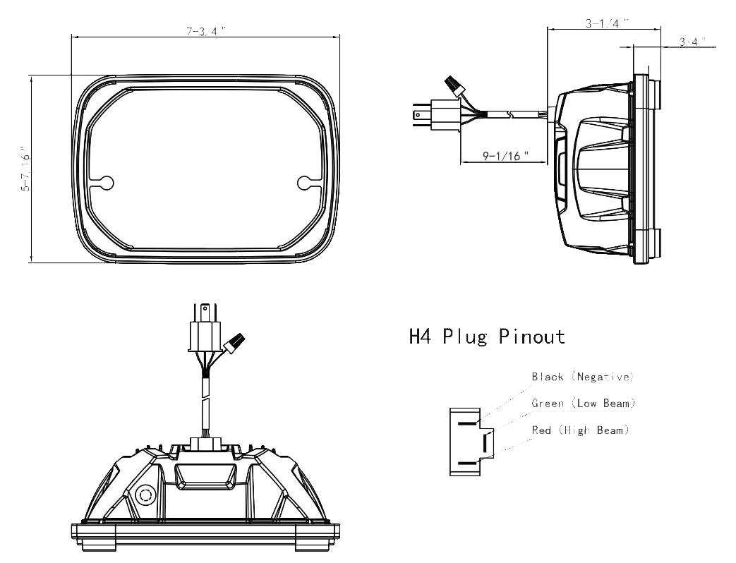 5" X 7" Heated LED Headlight With White Position Light