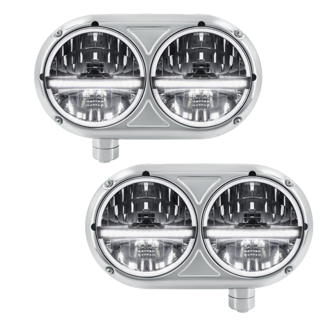 Peterbilt 359 - Stainless Steel Headlight Assembly With 20 LED Headlights and LED Position Light
