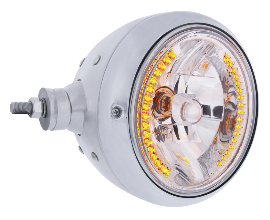 Stainless Steel Guide 682-C Style Headlight Assembly With Crystal Lens & 34 LEDs Position Light - Horizontal Mount