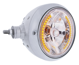 Stainless Steel Guide 682-C Style Headlight Assembly With Crystal Lens & 34 LEDs Position Light - Horizontal Mount