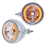Stainless Steel Guide 682-C Style Headlight Assembly With Crystal Lens & 34 LEDs Position Light - Horizontal Mount