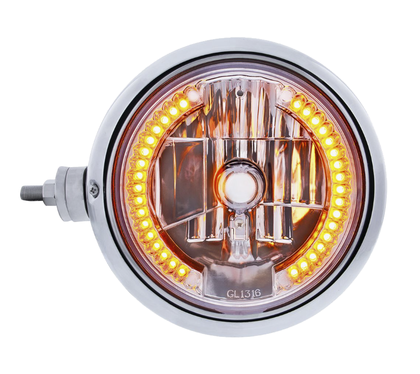 Stainless Steel Guide 682-C Style Headlight Assembly With Crystal Lens & 34 LEDs Position Light - Horizontal Mount