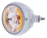 Stainless Steel Guide 682-C Style Headlight Assembly With Crystal Lens & 34 LEDs Position Light - Horizontal Mount