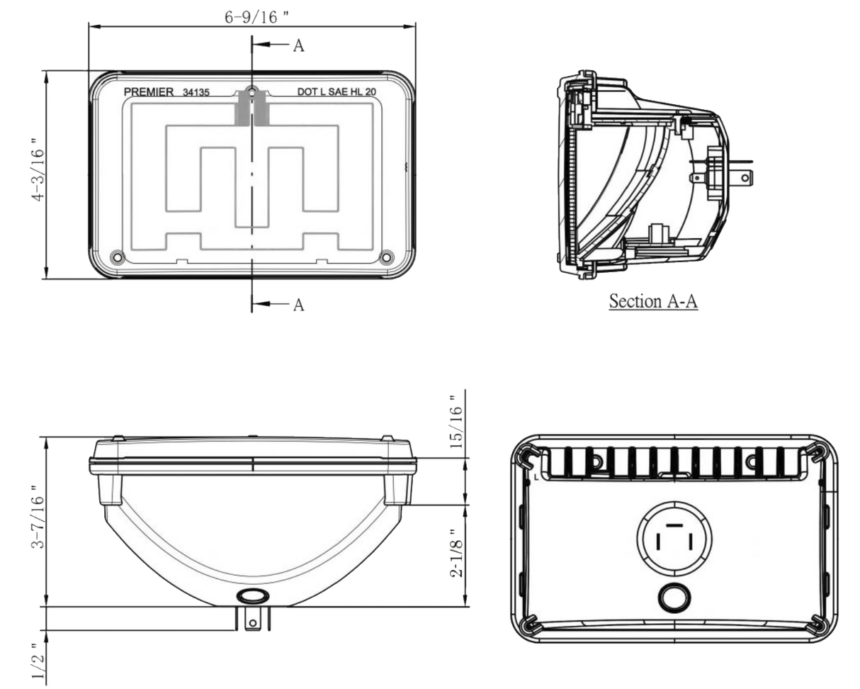 4" X 6" Heated LED Headlight With Polycarbonate Lens & Housing