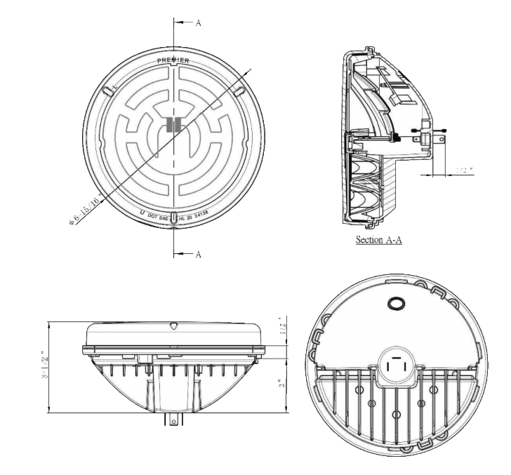 7" Heated LED Round Headlight With Polycarbonate Lens & Housing