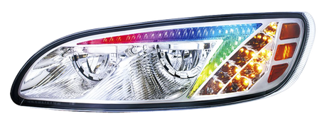 Peterbilt 386 (2006-2016) and 387 (2000-2011) - LED Headlight With Color Changing Position Light Bar
