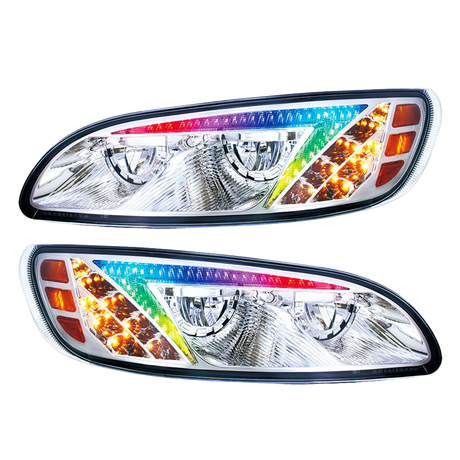 Peterbilt 386 (2006-2016) and 387 (2000-2011) - LED Headlight With Color Changing Position Light Bar