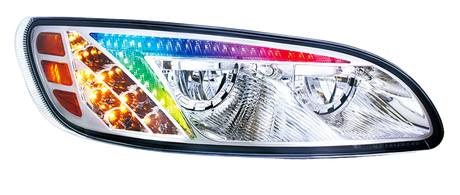Peterbilt 386 (2006-2016) and 387 (2000-2011) - LED Headlight With Color Changing Position Light Bar