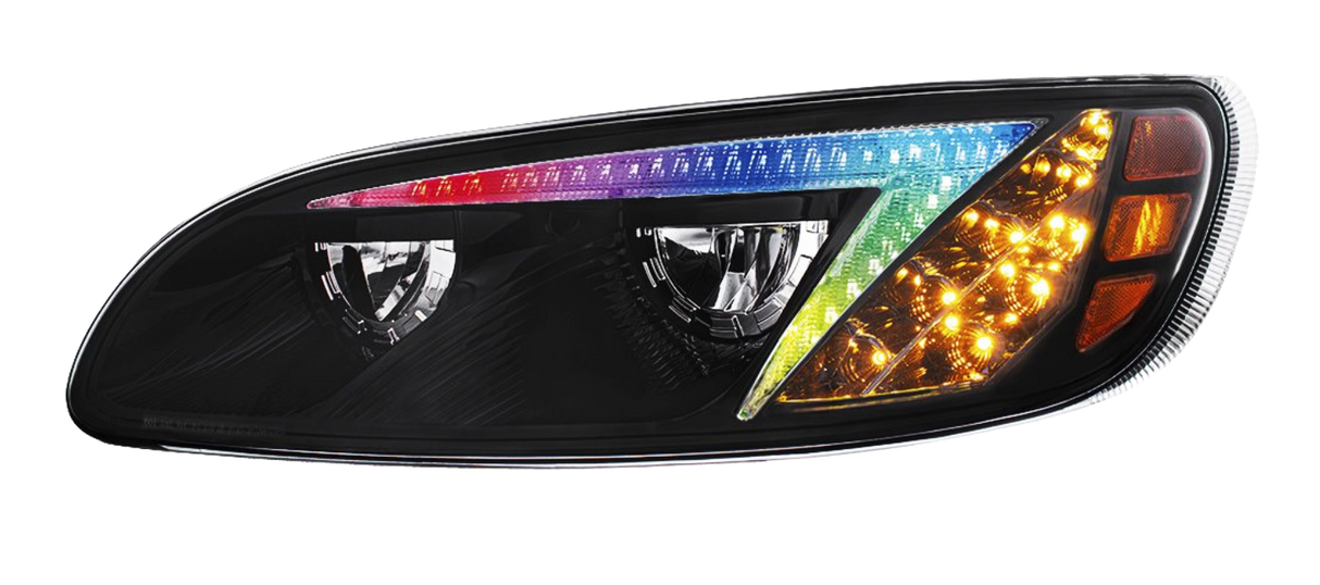 Peterbilt 386 (2006-2016) and 387 (2000-2011) - LED Headlight With Color Changing Position Light Bar