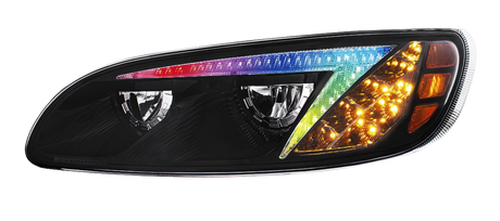 Peterbilt 386 (2006-2016) and 387 (2000-2011) - LED Headlight With Color Changing Position Light Bar