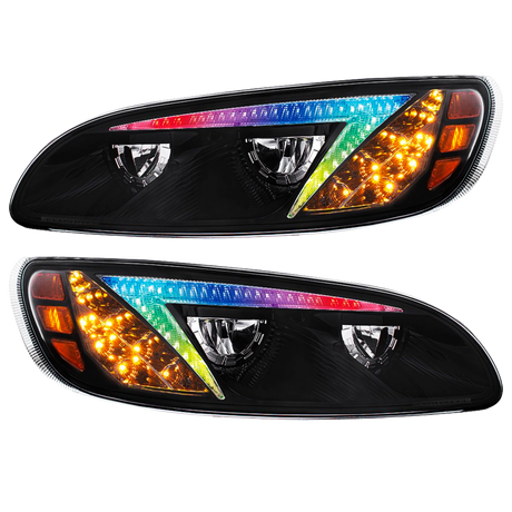 Peterbilt 386 (2006-2016) and 387 (2000-2011) - LED Headlight With Color Changing Position Light Bar