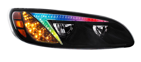 Peterbilt 386 (2006-2016) and 387 (2000-2011) - LED Headlight With Color Changing Position Light Bar