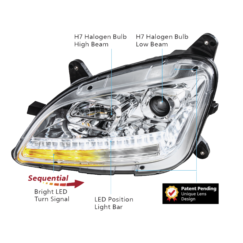 Peterbilt 579 (2012-2021 ) 587 (2010-2016) - Projection Headlight With LED Sequential Turn and DRL