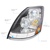 Volvo VN/VNL (2003-2017) - LED Headlight With Dual Color LED Light Bars
