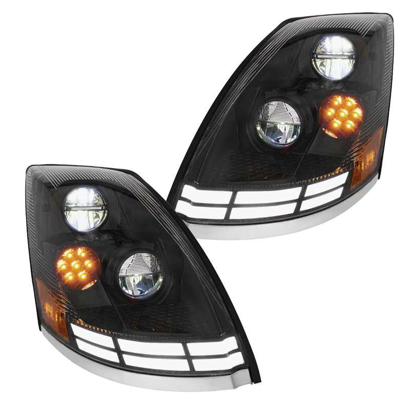 Volvo VN/VNL (2003-2017) - LED Headlight With Dual Color LED Light Bars