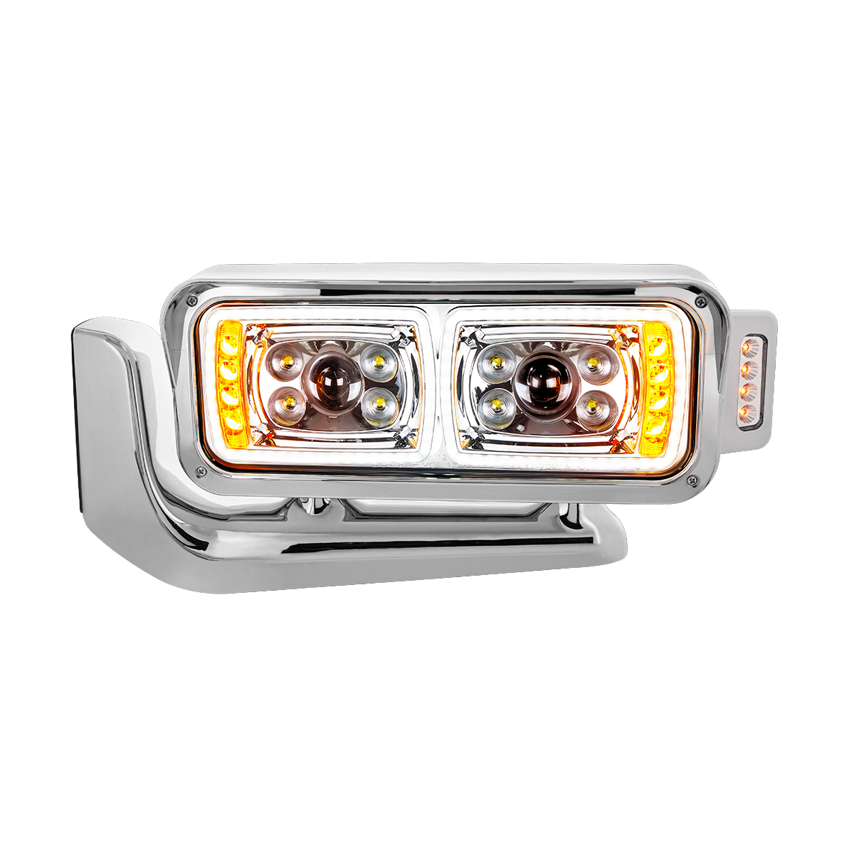 Peterbilt 379 - 10 High Power LED Projection Headlight Assembly With Mounting Arm & Turn Signal Side Pod