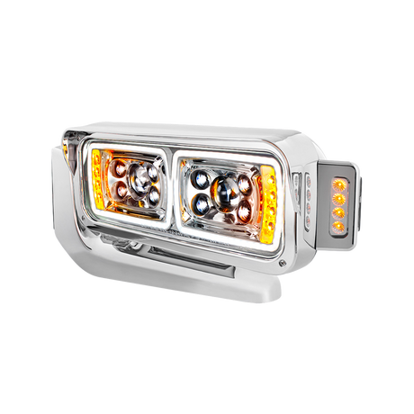 Peterbilt 379 - 10 High Power LED Projection Headlight Assembly With Mounting Arm & Turn Signal Side Pod