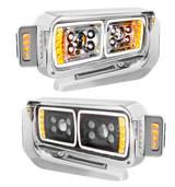 Peterbilt 379 - 10 High Power LED Projection Headlight Assembly With Mounting Arm & Turn Signal Side Pod
