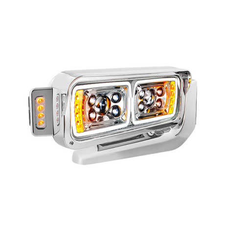 Peterbilt 379 - 10 High Power LED Projection Headlight Assembly With Mounting Arm & Turn Signal Side Pod