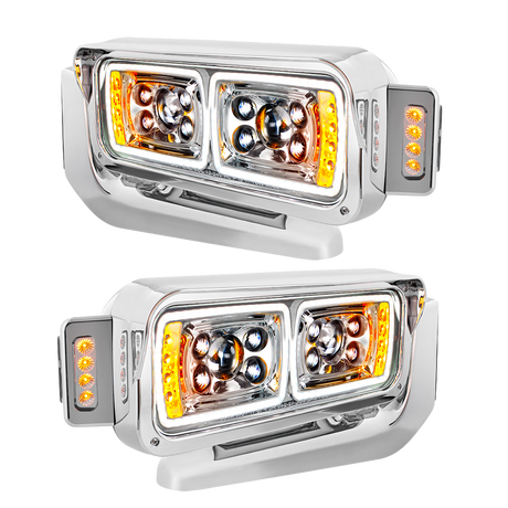 Peterbilt 379 - 10 High Power LED Projection Headlight Assembly With Mounting Arm & Turn Signal Side Pod