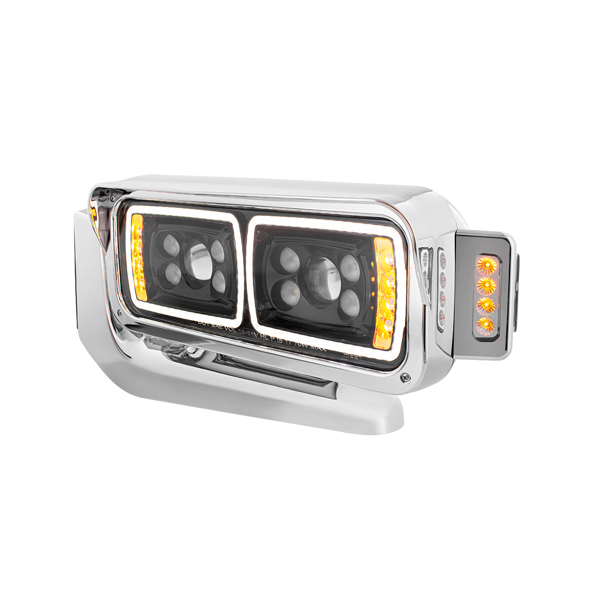 Peterbilt 379 - 10 High Power LED Projection Headlight Assembly With Mounting Arm & Turn Signal Side Pod