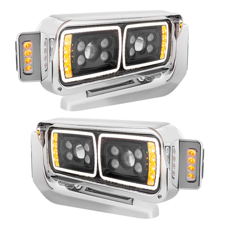 Peterbilt 379 - 10 High Power LED Projection Headlight Assembly With Mounting Arm & Turn Signal Side Pod
