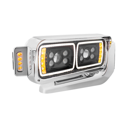 Peterbilt 379 - 10 High Power LED Projection Headlight Assembly With Mounting Arm & Turn Signal Side Pod