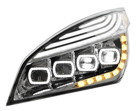 Freightliner Cascadia 2018-2024  - Quad LED Headlight With DRL & Seq. Signal