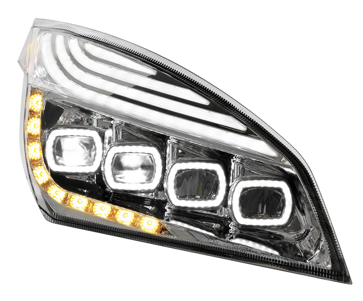 Freightliner Cascadia 2018-2024  - Quad LED Headlight With DRL & Seq. Signal