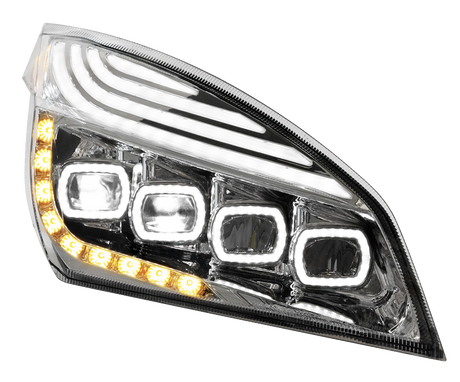 Freightliner Cascadia 2018-2024  - Quad LED Headlight With DRL & Seq. Signal