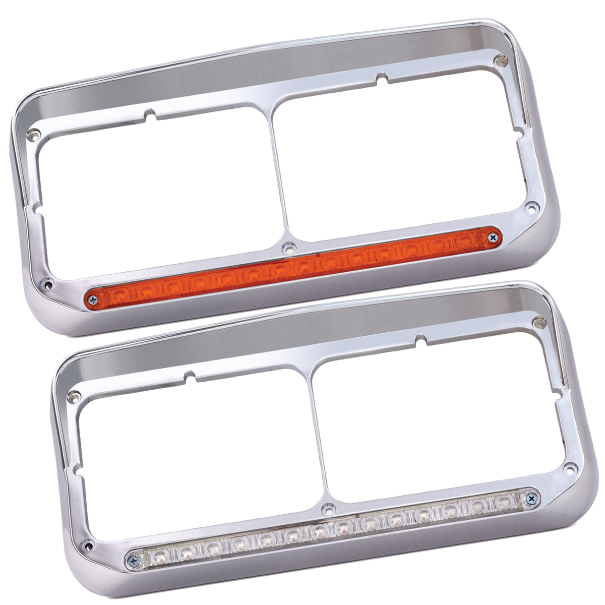 Headlight Bezel Dual Rectangular For 4" x 6" Headlights With Visor & 14 Amber LED Turn Signal