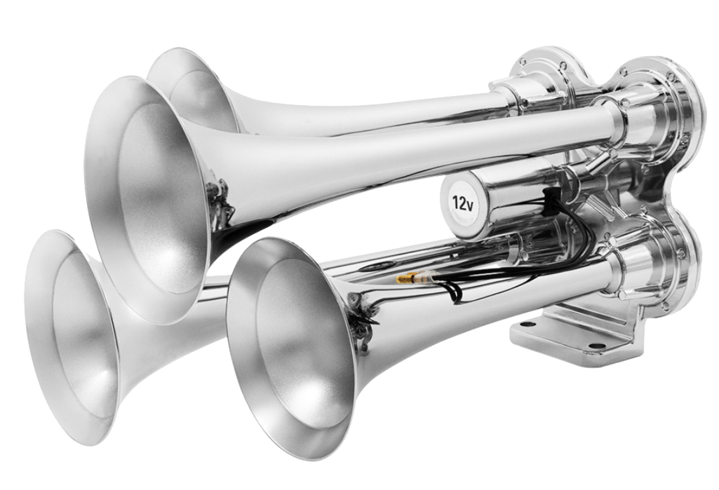 4 Trumpet Chrome Mini Train Horn Bundle