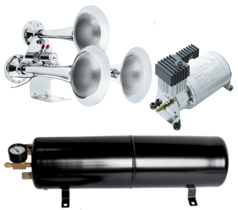 3 Trumpet Chrome Train Horn Bundle