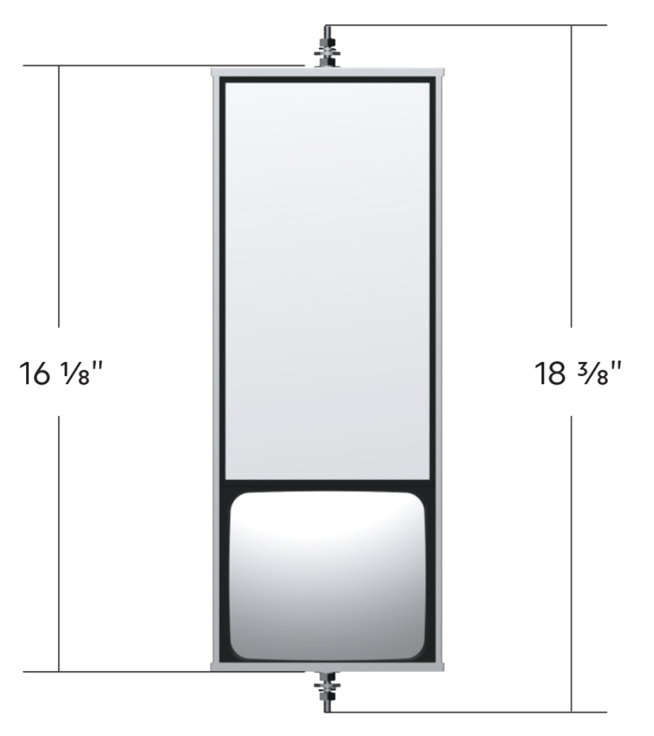6" X 16" 430 Stainless Steel West Coast Mirror With Convex Lower Mirror