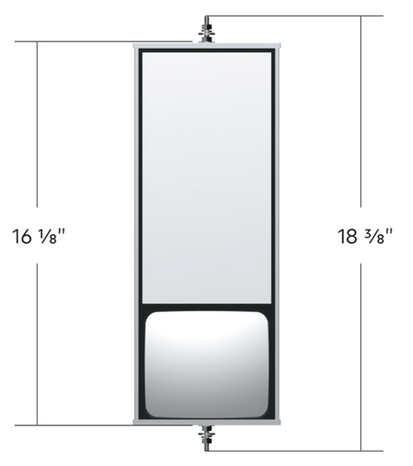6" X 16" 430 Stainless Steel West Coast Mirror With Convex Lower Mirror