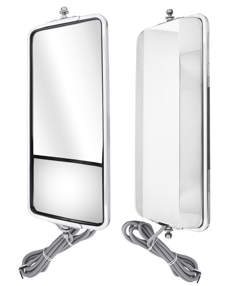7" X 16" 430 Stainless Steel West Coast Mirror With Convex Lower Mirror-Heated