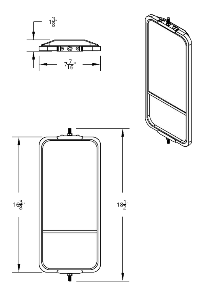 7" X 16" 430 Stainless Steel West Coast Mirror With Convex Lower Mirror-Heated