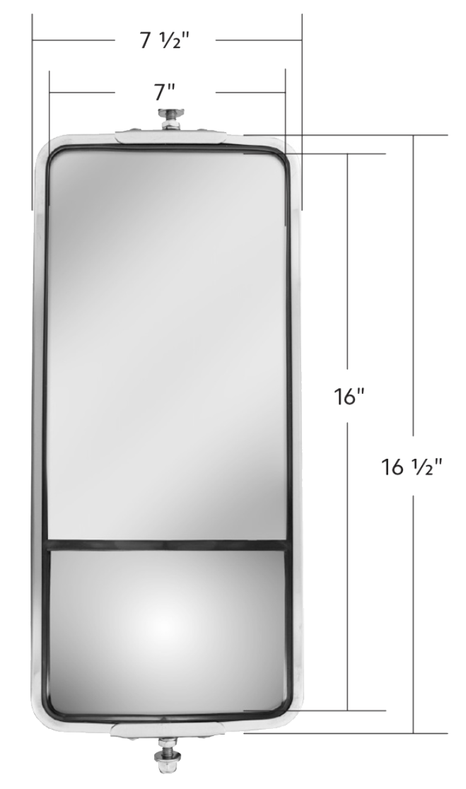 7" X 16" 430 Stainless Steel West Coast Mirror With Convex Lower Mirror-Heated