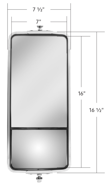 7" X 16" 430 Stainless Steel West Coast Mirror With Convex Lower Mirror