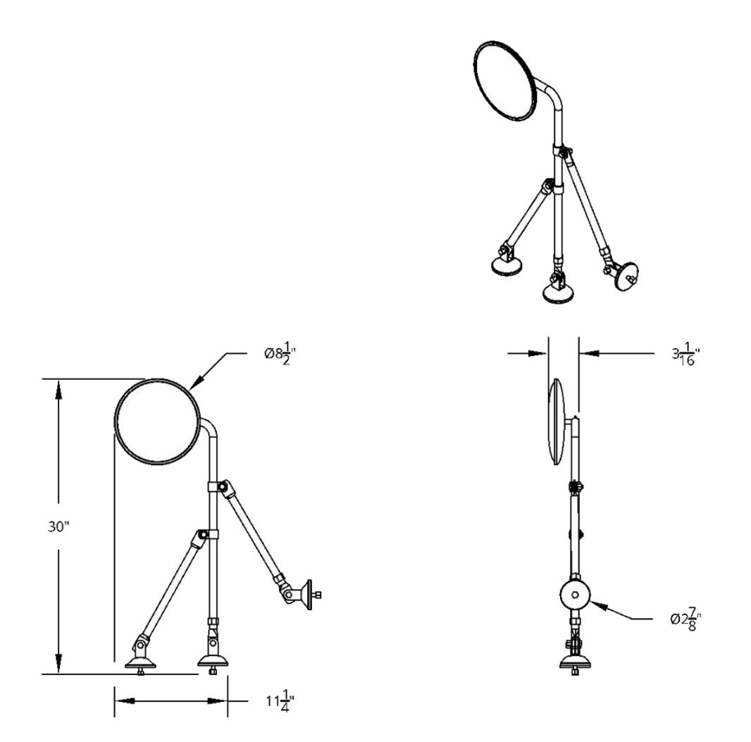 8.5 Inch Convex Mirror With Stainless Tripod Fender Bracket